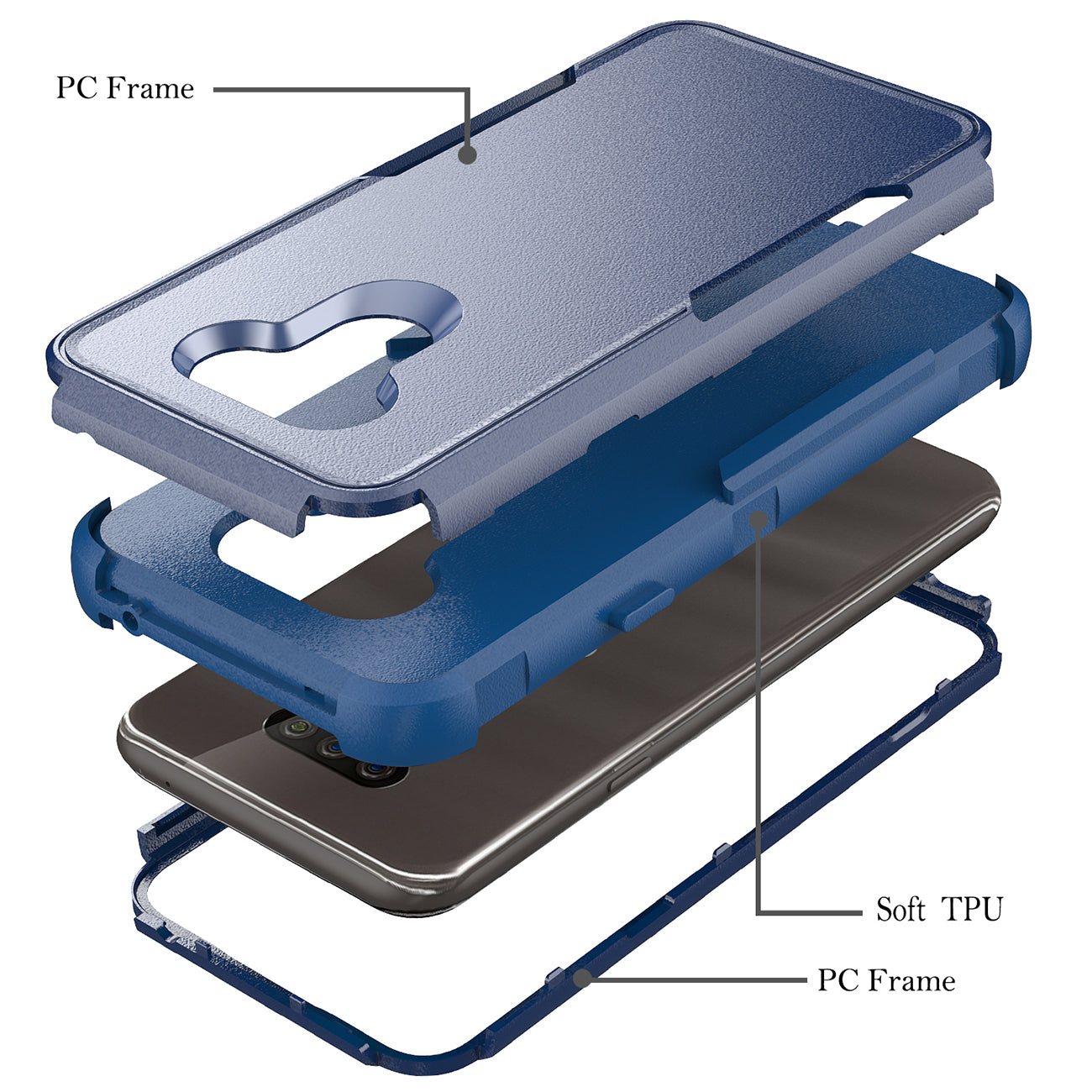 Case Hybrid 3 in 1 Heavy Duty Defender Rugged Armor LG HARMONY 4 Blue Color