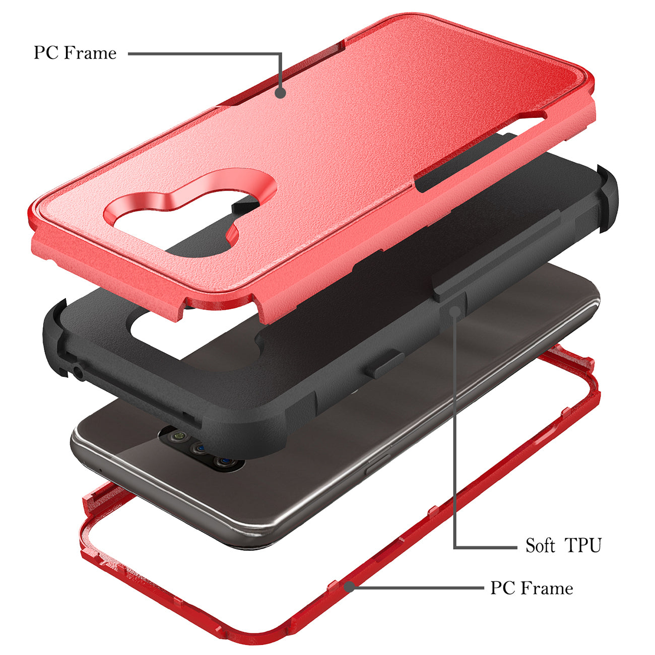 Case Hybrid 3 in 1 Heavy Duty Defender Rugged Armor LG Harmony 4 Red Color