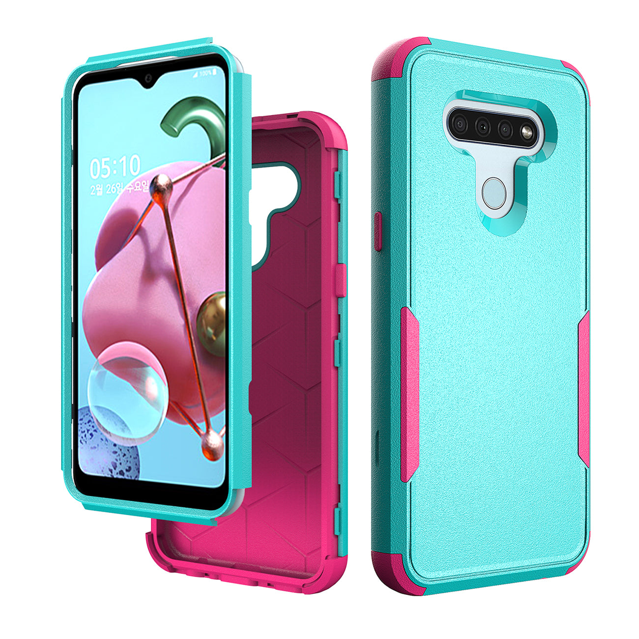 Case Hybrid 3 in 1 Heavy Duty Defender Rugged Armor LG K51 Green Color