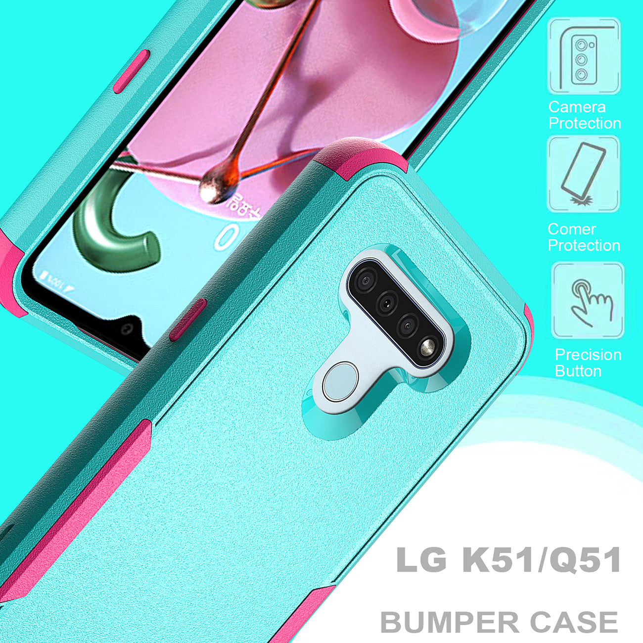 Case Hybrid 3 in 1 Heavy Duty Defender Rugged Armor LG K51 Green Color