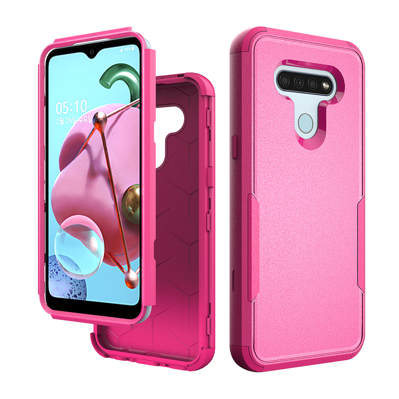 Case Hybrid 3 in 1 Heavy Duty Defender Rugged Armor LG K51 Hot Pink Color