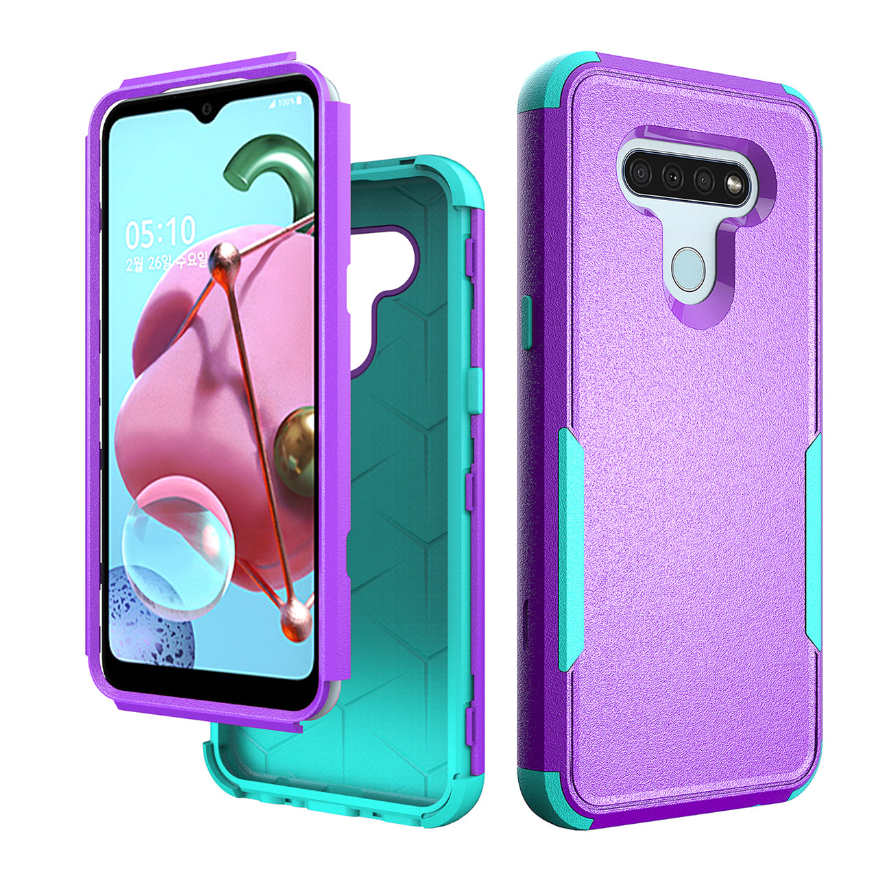 Case Hybrid 3 in 1 Heavy Duty Defender Rugged Armor LG K51 Purple Color