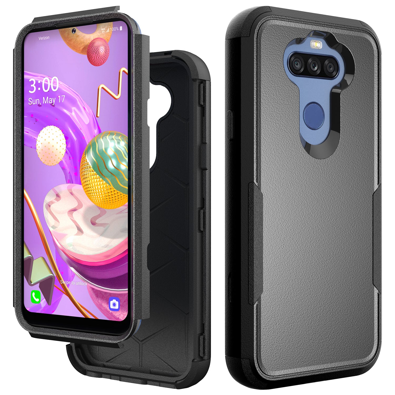Case Hybrid 3 in 1 Protective Heavy Duty Defender Rugged Armor Military Grade LG ARISTO 5 Black Color