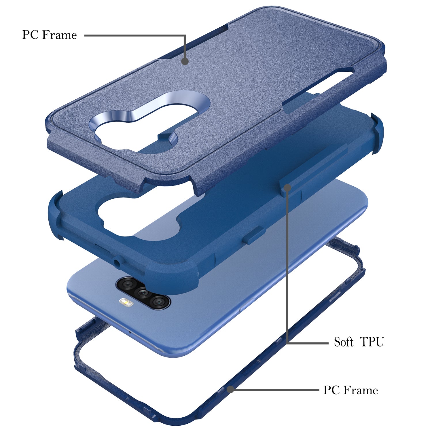 Case Hybrid Protective Heavy Duty Defender Rugged Armor Military Grade 3 in 1 LG Stylo 5 Blue Color
