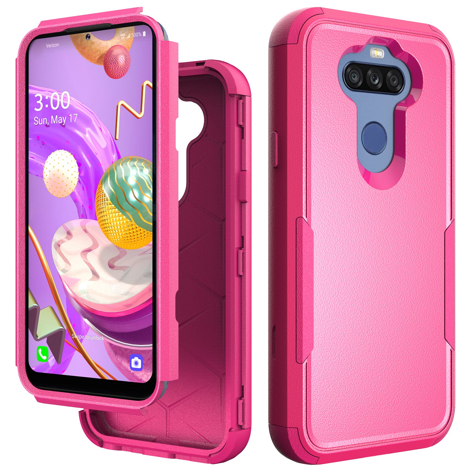 Case Hybrid Protective Heavy Duty Defender Rugged Armor Military Grade 3 in 1 LG Stylo 5 Hot Pink Color
