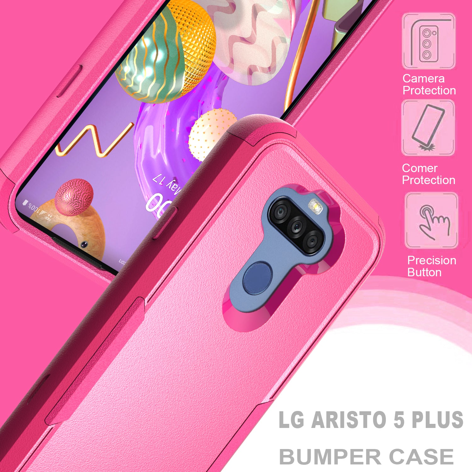 Case Hybrid Protective Heavy Duty Defender Rugged Armor Military Grade 3 in 1 LG Stylo 5 Hot Pink Color