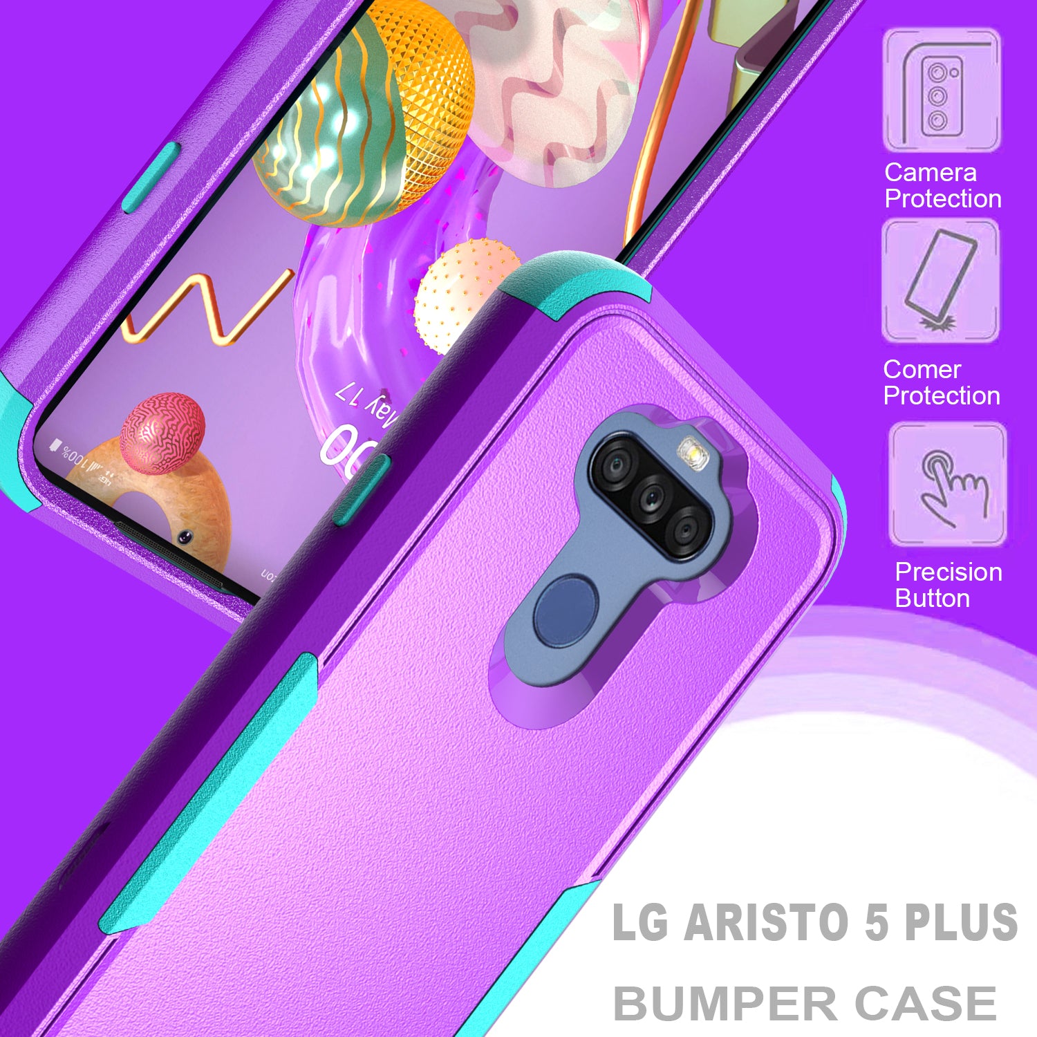 Case Hybrid Protective Heavy Duty Defender Rugged Armor Military Grade 3 in 1 LG Stylo 5 Purple Color