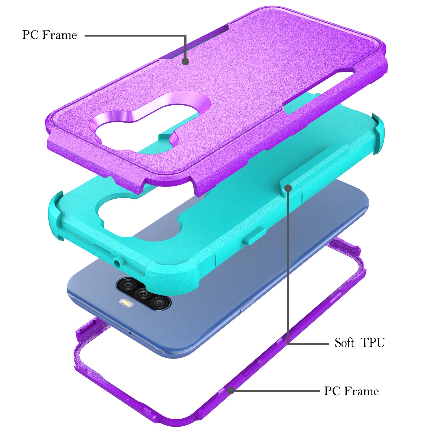 Case Hybrid Protective Heavy Duty Defender Rugged Armor Military Grade 3 in 1 LG Stylo 5 Purple Color