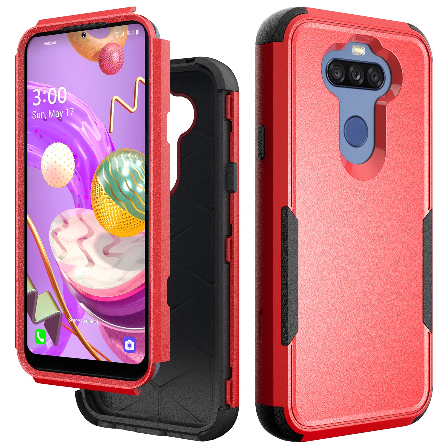 Case Hybrid Protective Heavy Duty Defender Rugged Armor Military Grade 3 in 1 LG Stylo 5 Red Color
