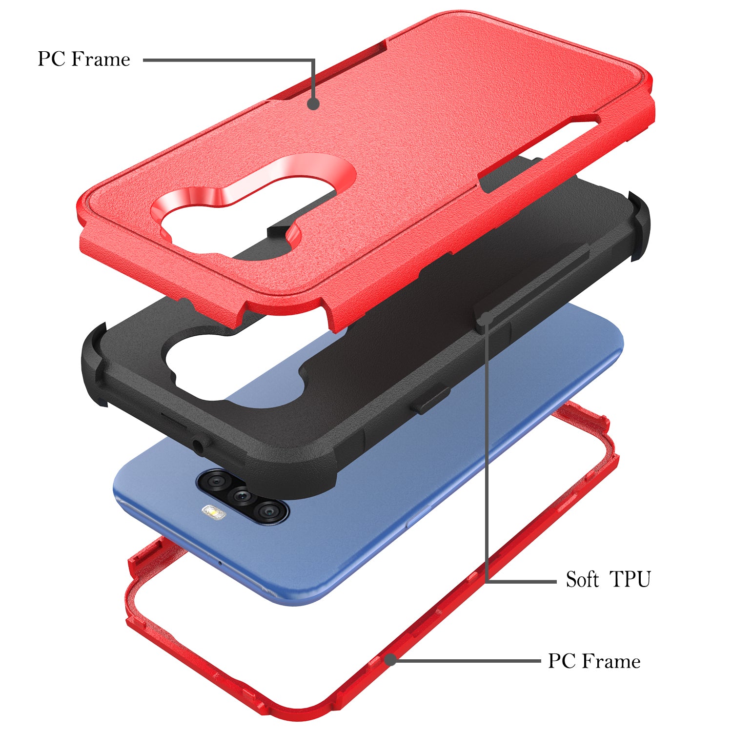 Case Hybrid Protective Heavy Duty Defender Rugged Armor Military Grade 3 in 1 LG Stylo 5 Red Color