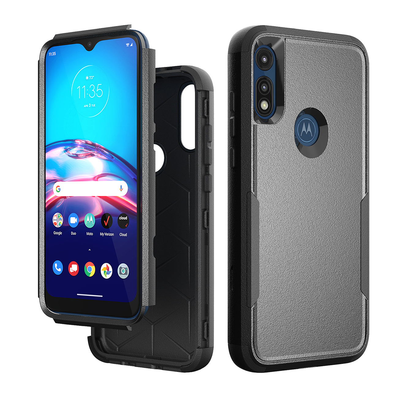 Case Hybrid 3 in 1 Heavy Duty Defender Rugged Armor Motorola E7 2020 Black Color