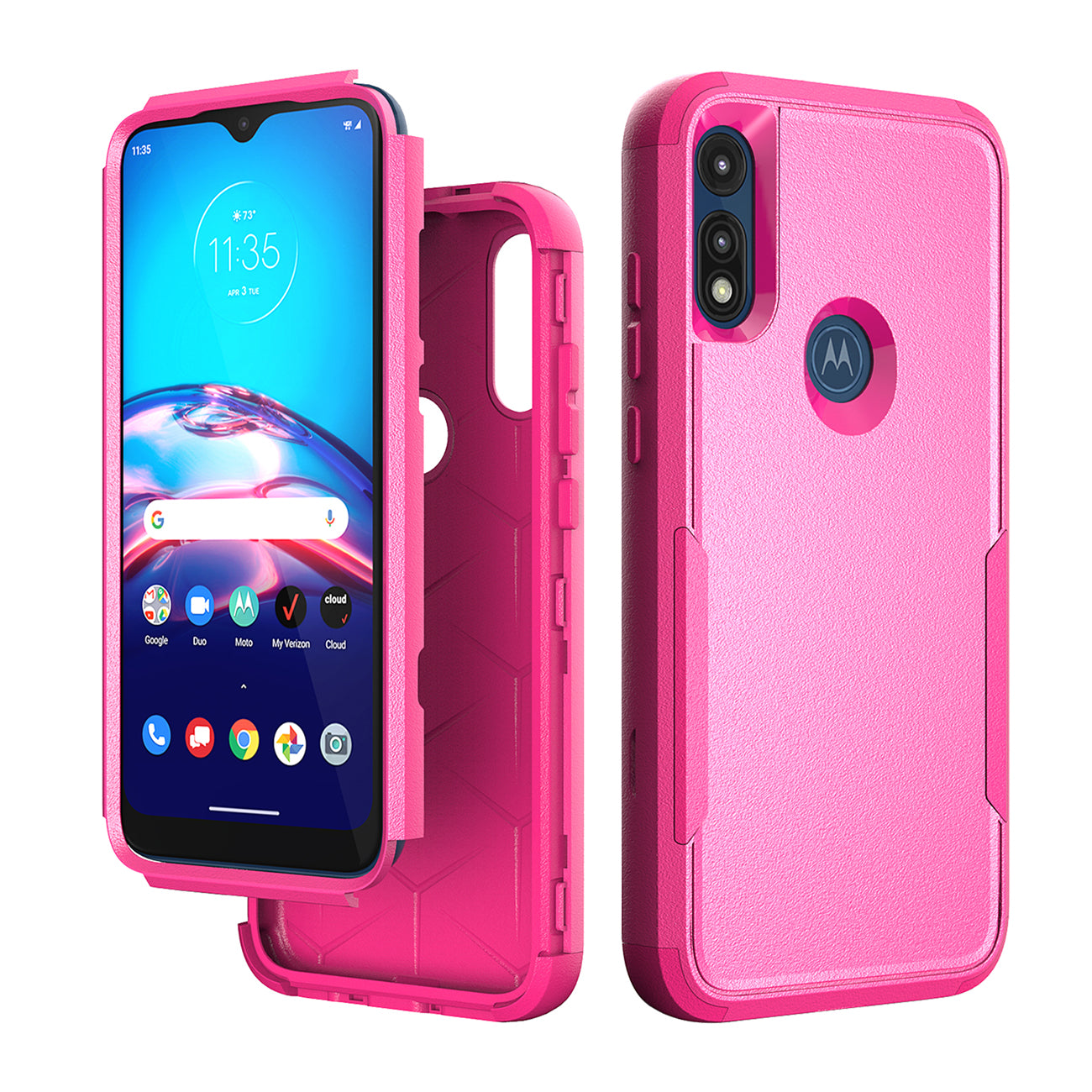 Case Hybrid 3 In 1 Heavy Duty Defender Rugged Armor Motorola E7 2020 Hot Pink Color