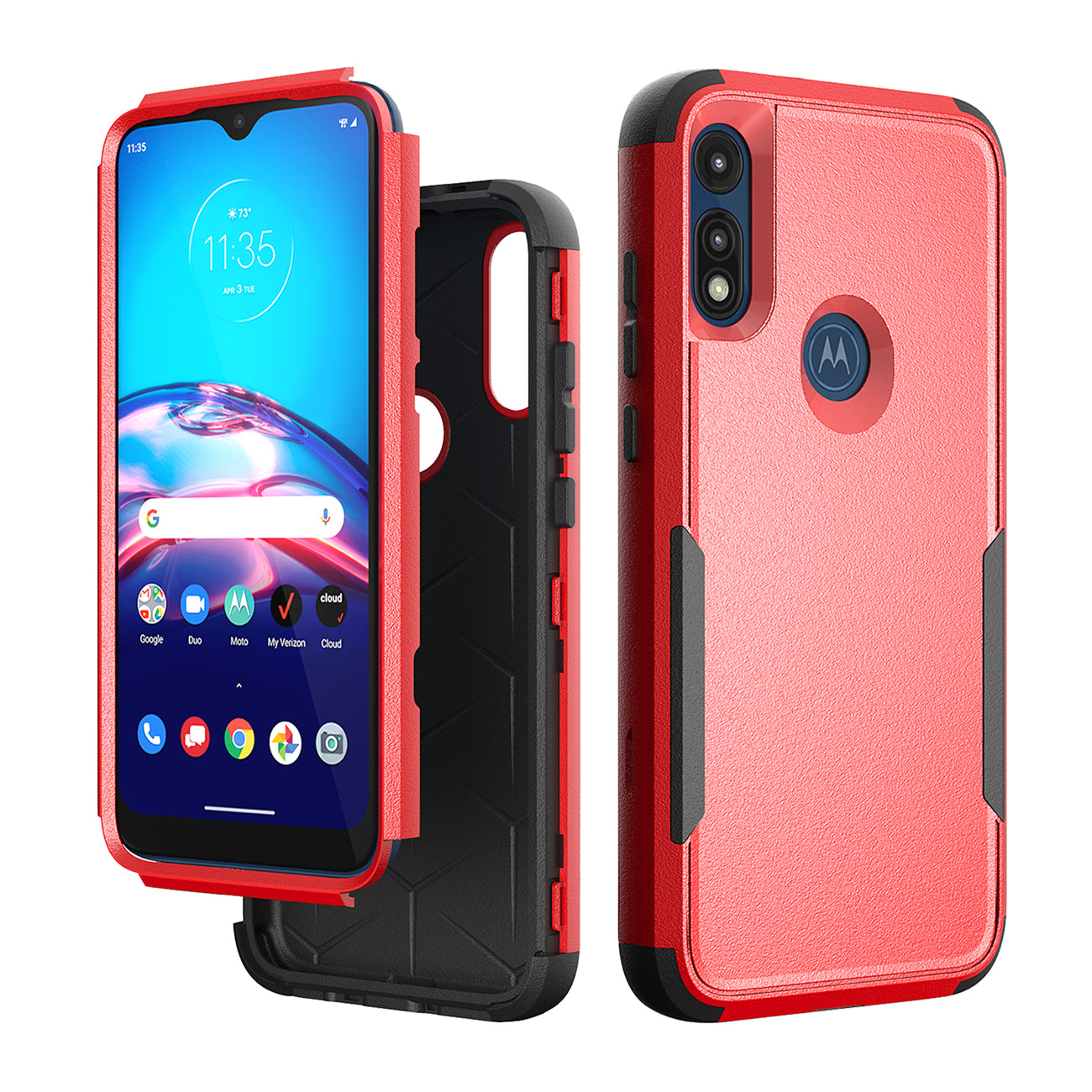 Case Hybrid 3 In 1 Heavy Duty Defender Rugged Armor Motorola E7 2020 Red Color