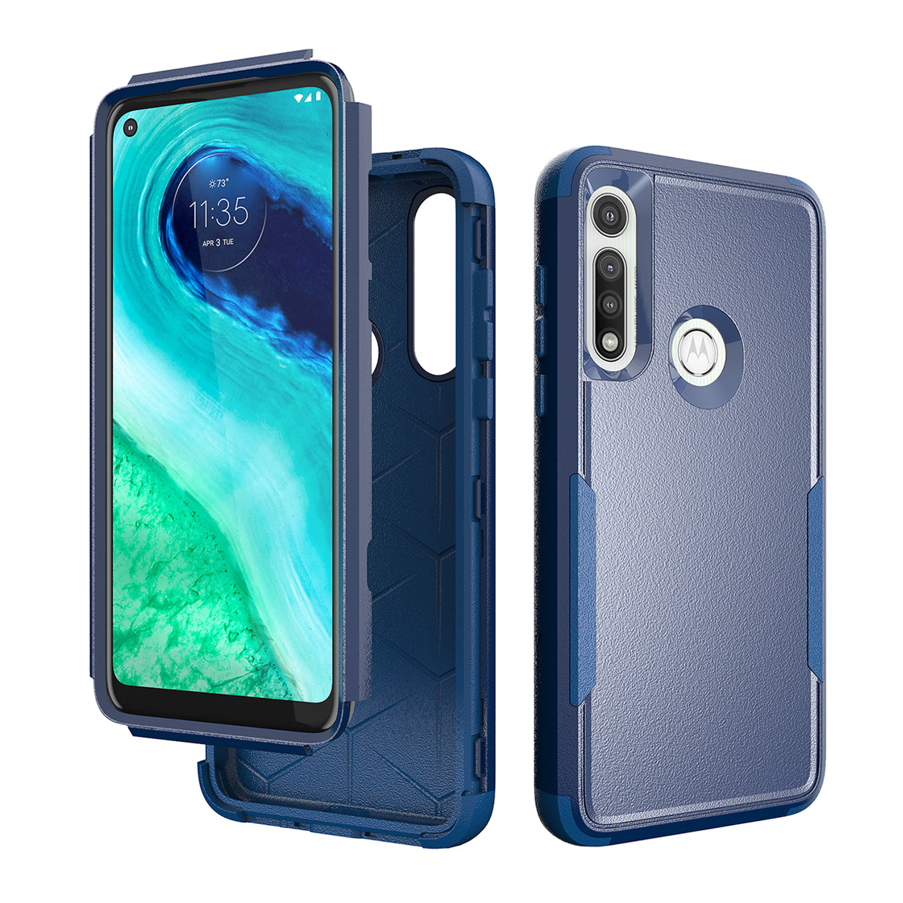 Case Hybrid Protective 3 In 1 Heavy Duty Defender Rugged Armor Military Grade Motorola G Fast 2020 Blue Color