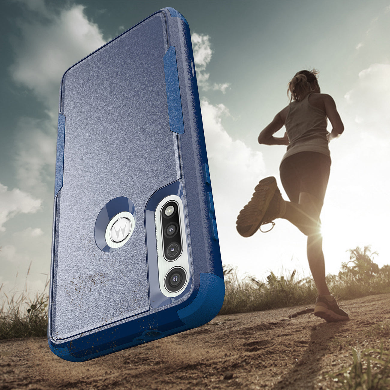Case Hybrid Protective 3 In 1 Heavy Duty Defender Rugged Armor Military Grade Motorola G Fast 2020 Blue Color