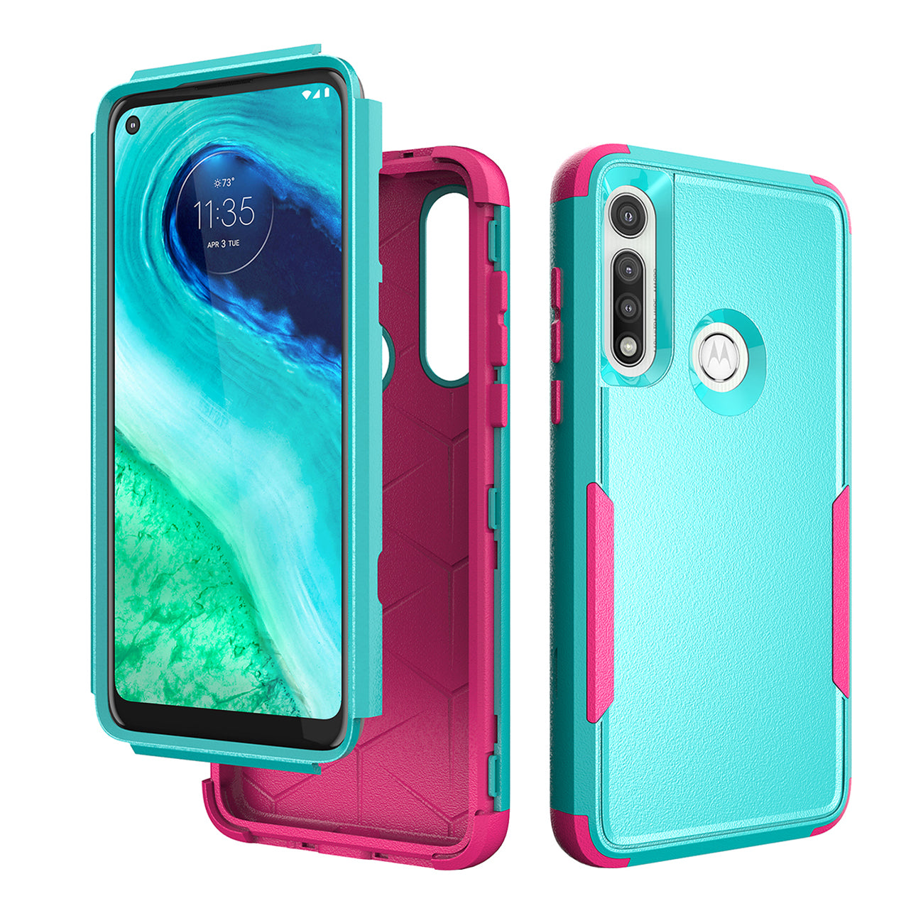 Case Hybrid 3 In 1 Heavy Duty Defender Rugged Armor Military Grade Motorola G Fast 2020 Green Color
