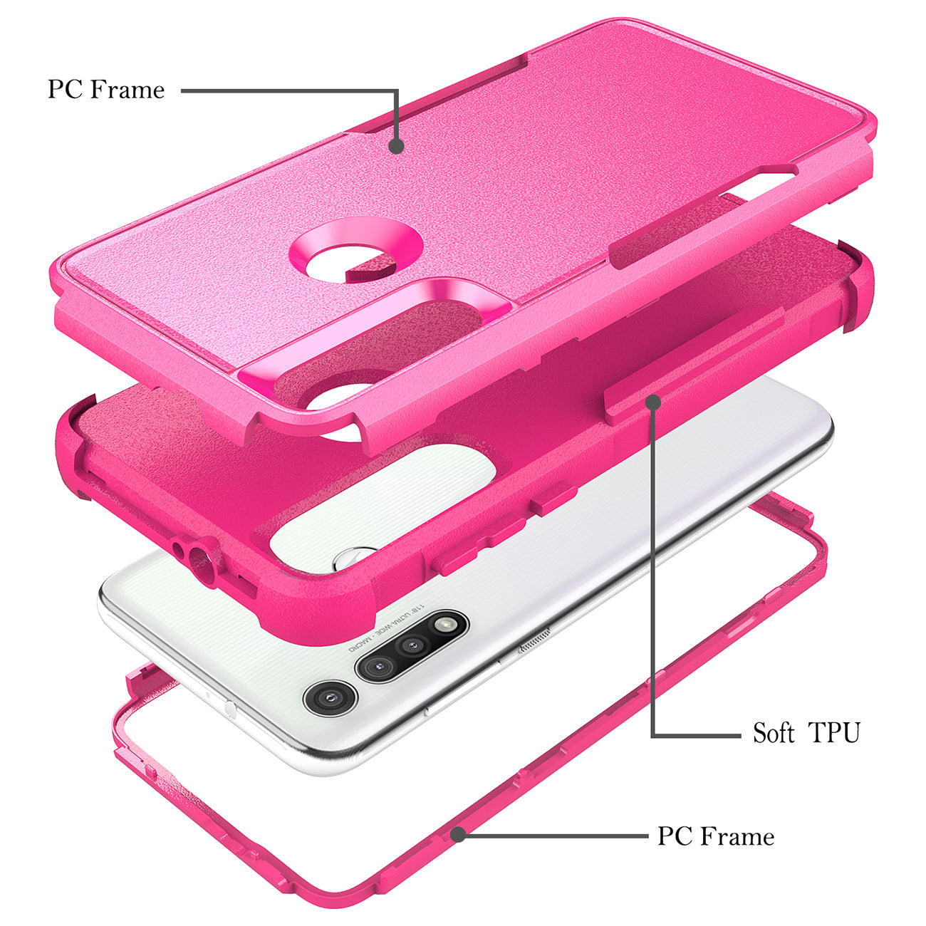 Case Hybrid Protective 3 In 1 Heavy Duty Defender Rugged Armor Military Grade Motorola G Fast 2020 Hot Pink Color