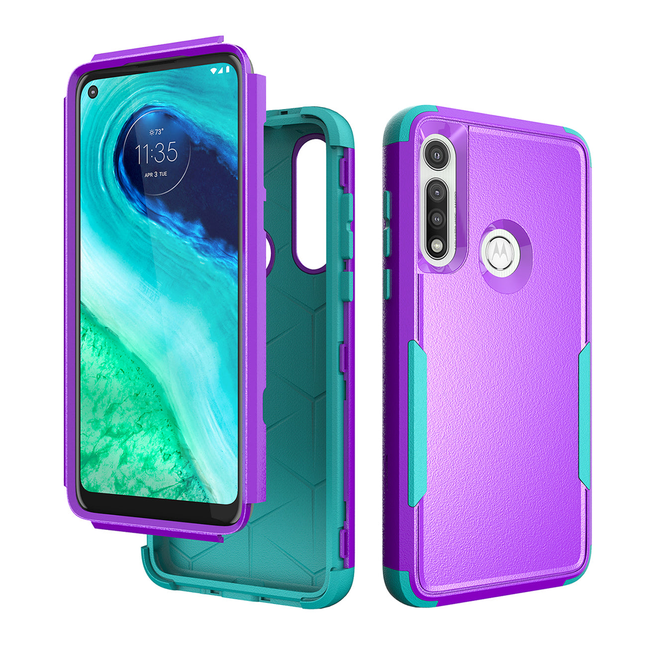 Case Hybrid 3 In 1 Heavy Duty Defender Rugged Armor Military Grade Motorola G Fast 2020 Purple Color
