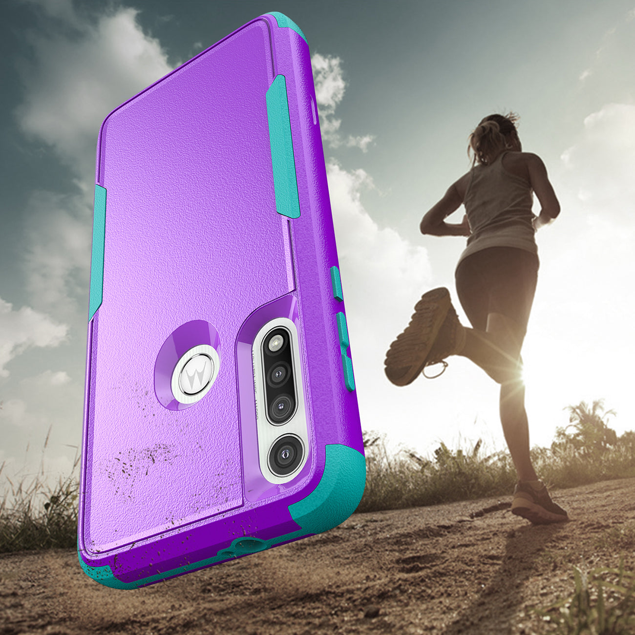 Case Hybrid 3 In 1 Heavy Duty Defender Rugged Armor Military Grade Motorola G Fast 2020 Purple Color