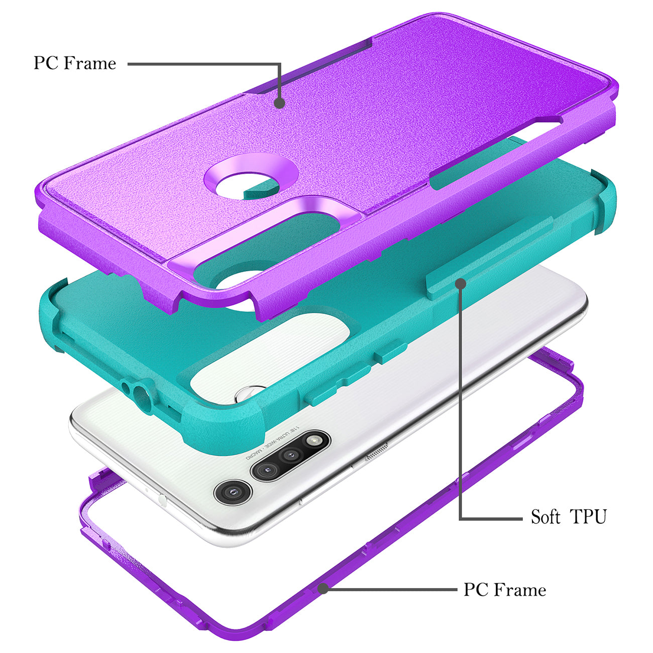 Case Hybrid 3 In 1 Heavy Duty Defender Rugged Armor Military Grade Motorola G Fast 2020 Purple Color