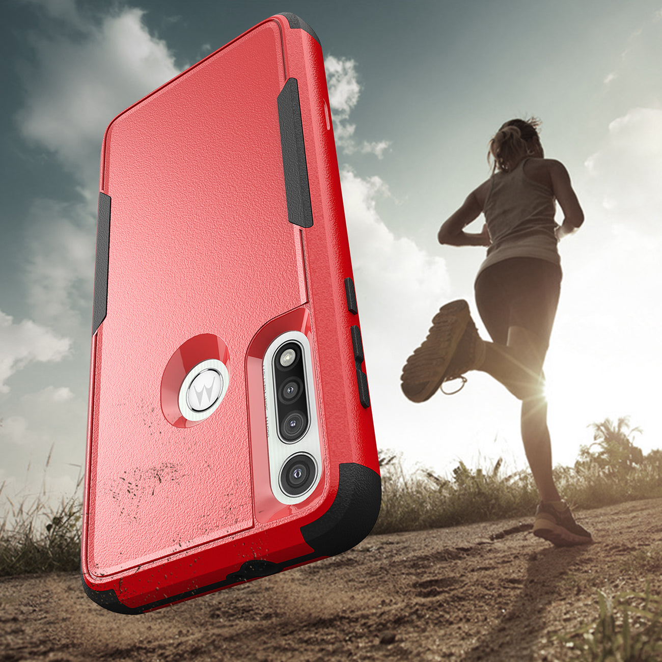 Case Hybrid 3 In 1 Heavy Duty Defender Rugged Armor Military Grade Motorola G Fast 2020 Red Color