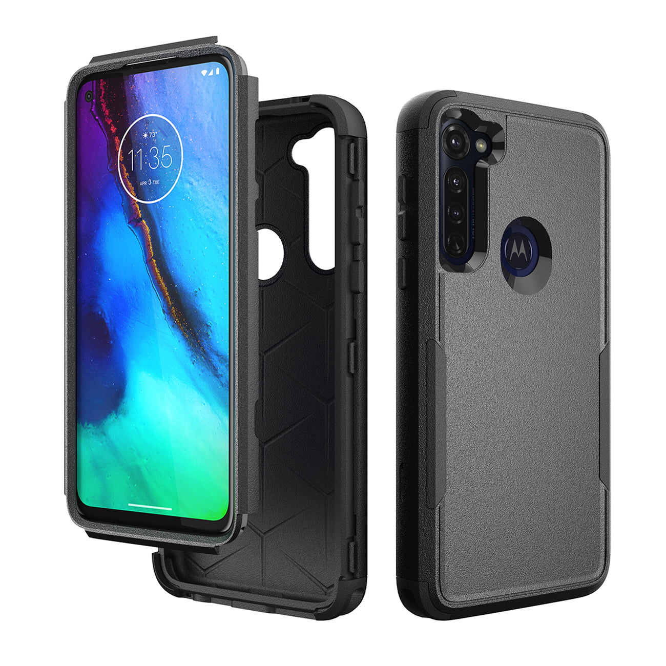 Case Hybrid 3 In 1 Heavy Duty Defender Rugged Armor Military Grade Motorola G Stylus 2020 Black Color