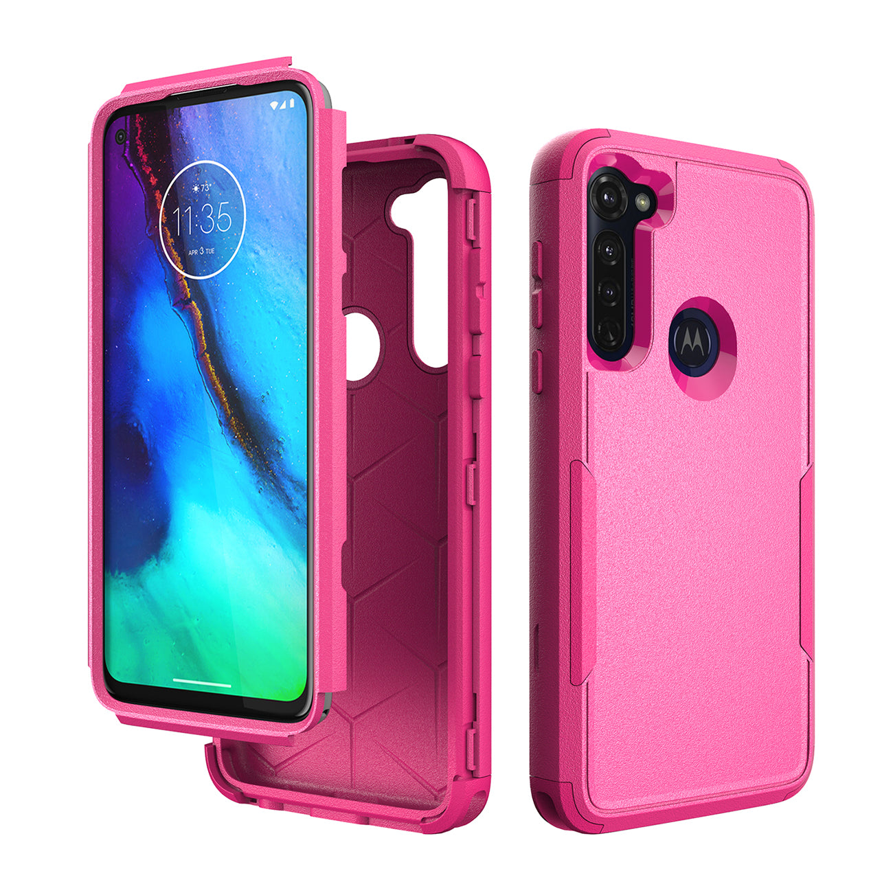Case Hybrid 3 In 1 Heavy Duty Defender Rugged Armor Military Grade Motorola G Stylus 2020 Hot Pink Color