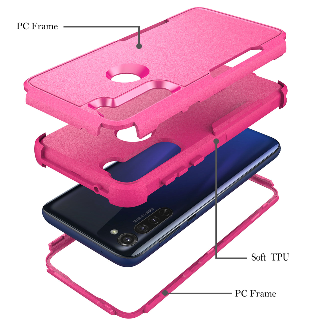 Case Hybrid 3 In 1 Heavy Duty Defender Rugged Armor Military Grade Motorola G Stylus 2020 Hot Pink Color