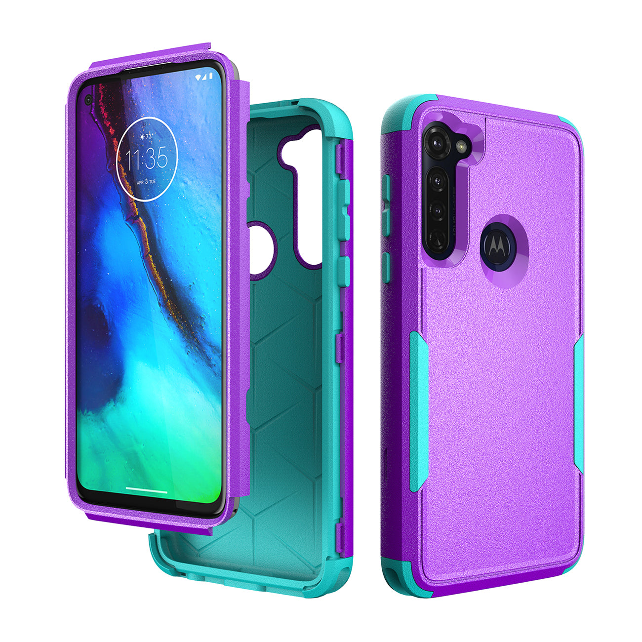 Case Hybrid 3 In 1 Heavy Duty Defender Rugged Armor Military Grade Motorola G Stylus 2020 Purple Color