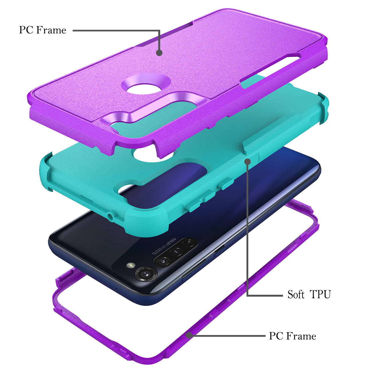 Case Hybrid 3 In 1 Heavy Duty Defender Rugged Armor Military Grade Motorola G Stylus 2020 Purple Color