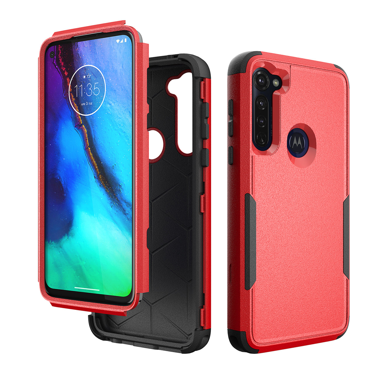 Case Hybrid 3 In 1 Heavy Duty Defender Rugged Armor Military Grade Motorola G Stylus 2020 Red Color