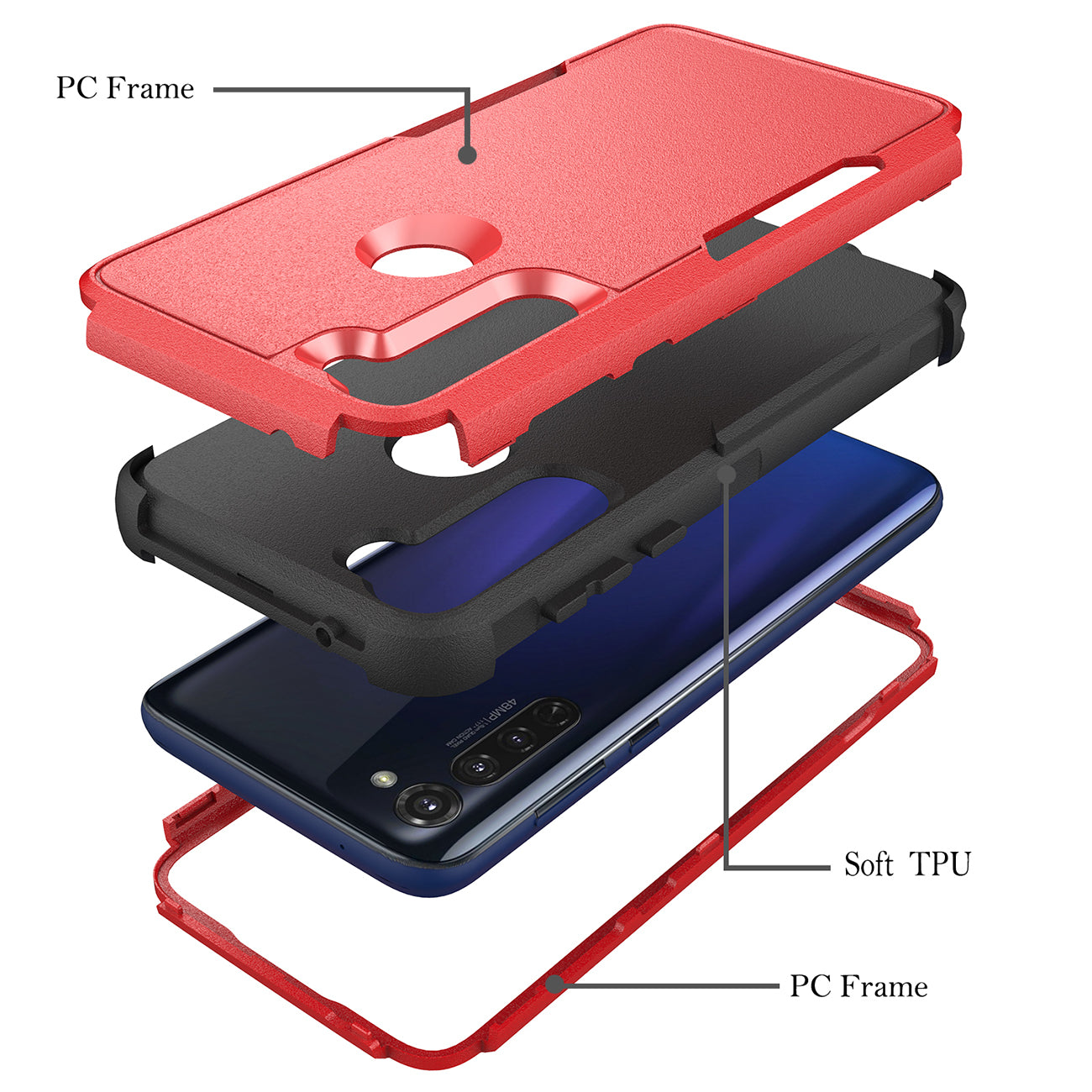 Case Hybrid 3 In 1 Heavy Duty Defender Rugged Armor Military Grade Motorola G Stylus 2020 Red Color