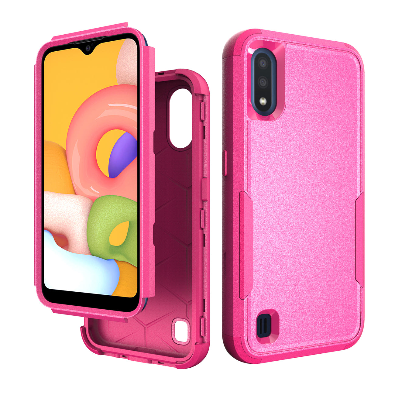 3in1 Hybrid Heavy Duty Defender Rugged Armor Military Grade Case For SAMSUNG GALAXY A01 In Hot pink