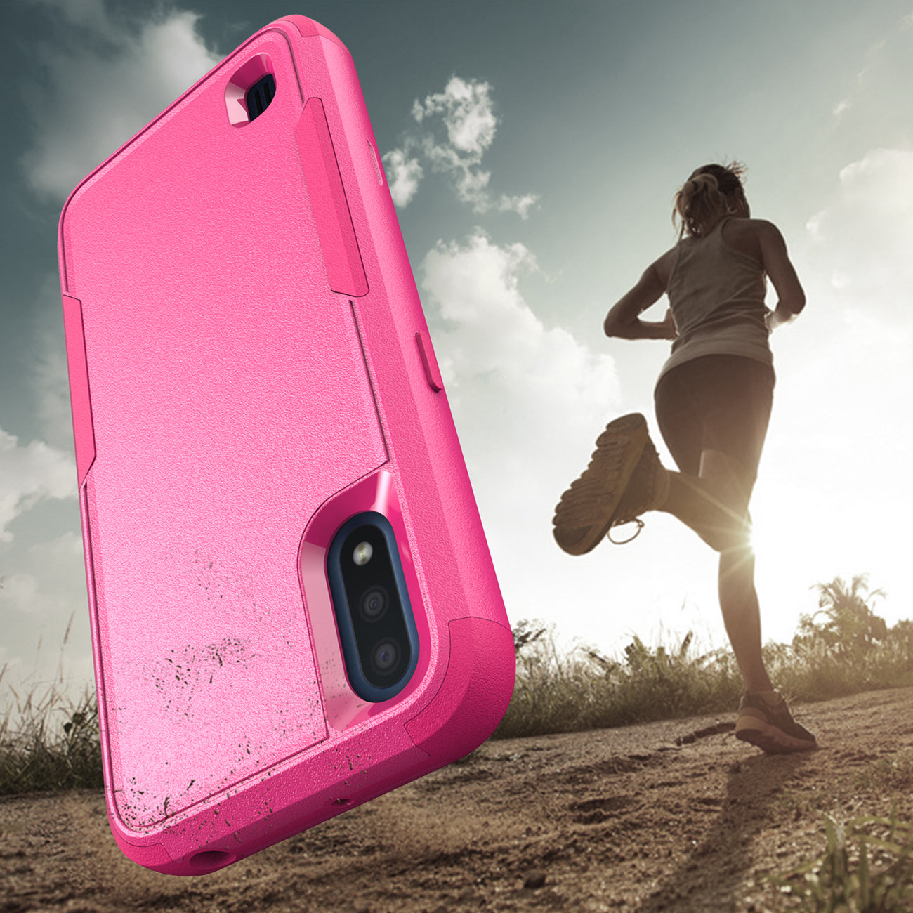 3in1 Hybrid Heavy Duty Defender Rugged Armor Military Grade Case For SAMSUNG GALAXY A01 In Hot pink