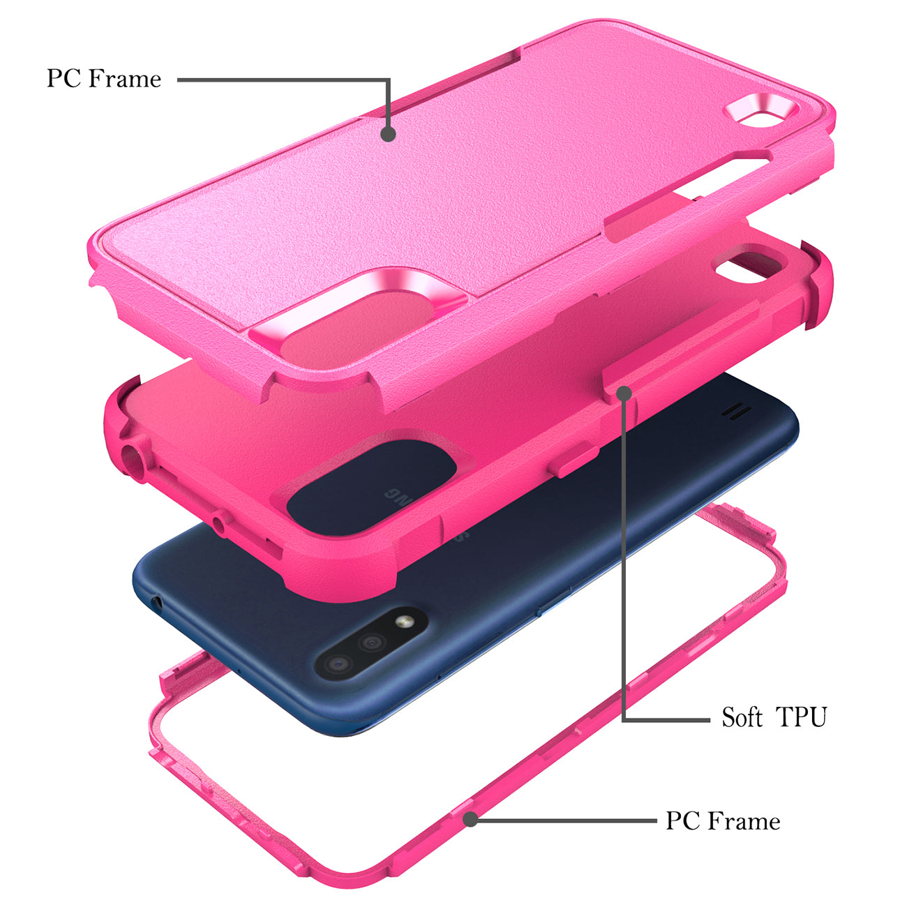 3in1 Hybrid Heavy Duty Defender Rugged Armor Military Grade Case For SAMSUNG GALAXY A01 In Hot pink