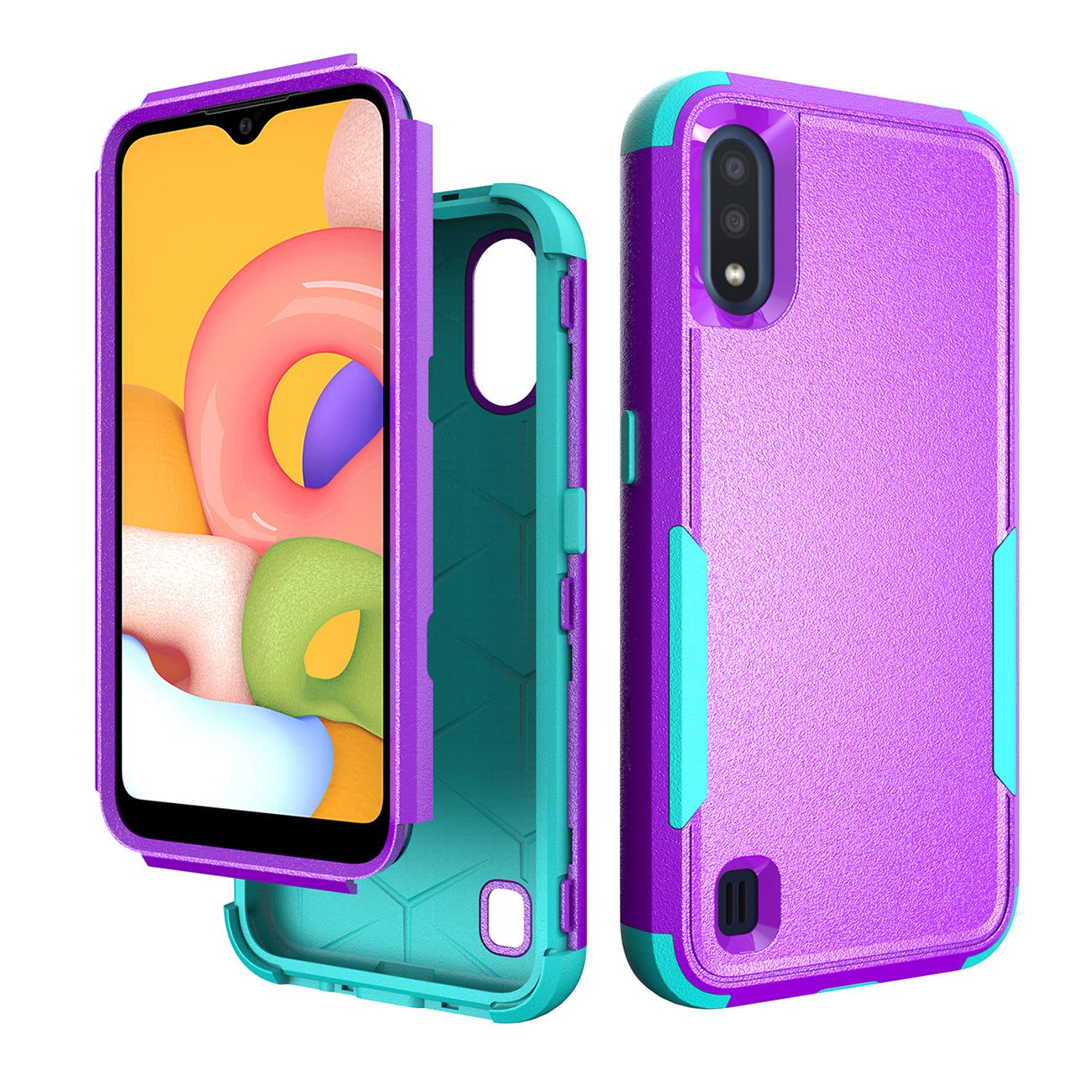 3in1 Hybrid Heavy Duty Defender Rugged Armor Military Grade Case For SAMSUNG GALAXY A01 In Purple