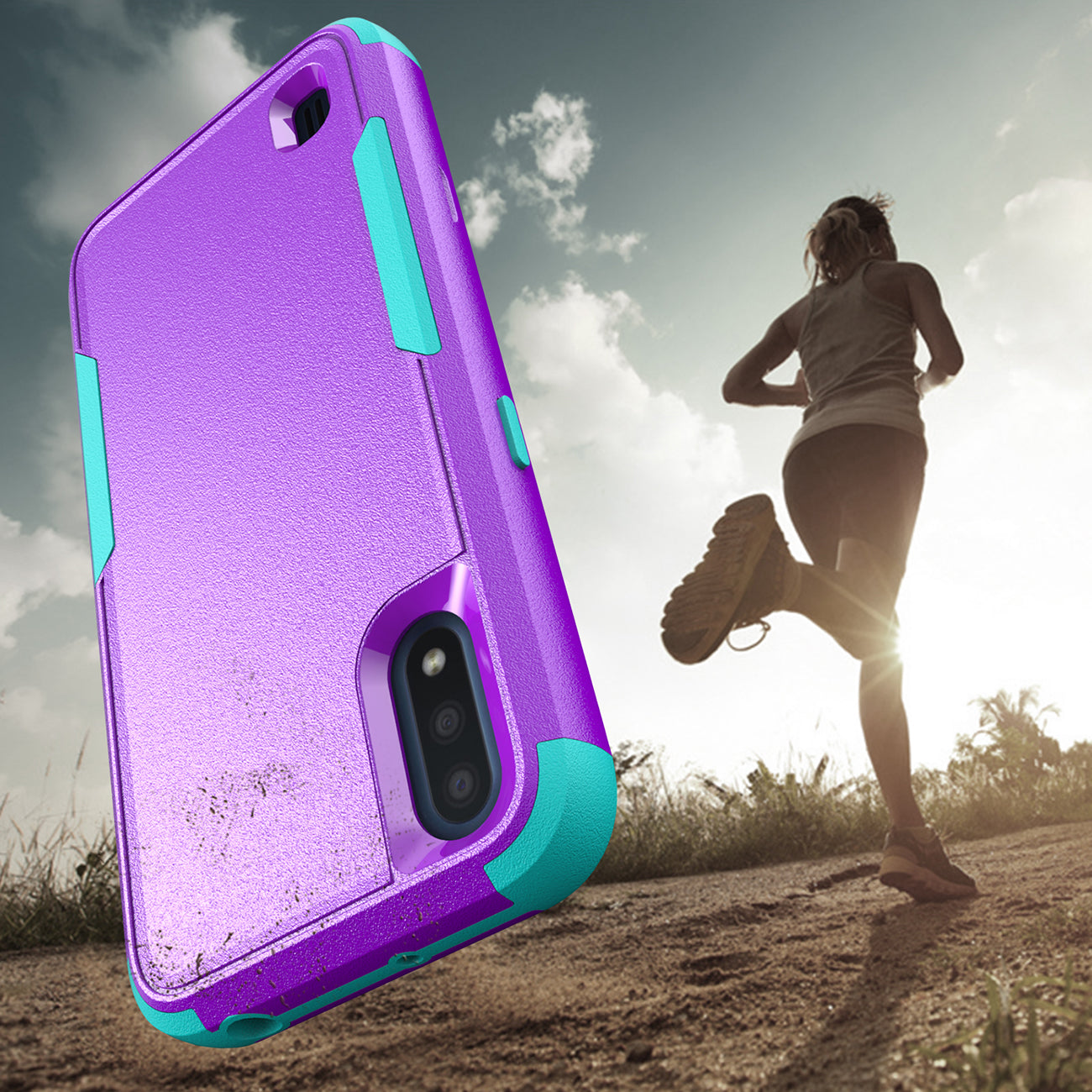 3in1 Hybrid Heavy Duty Defender Rugged Armor Military Grade Case For SAMSUNG GALAXY A01 In Purple