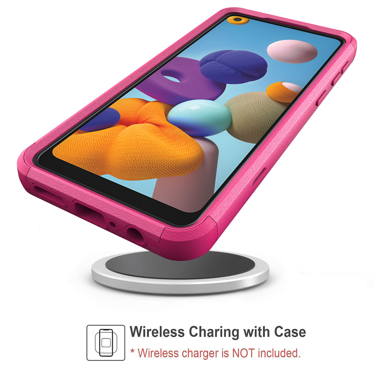 3in1 Hybrid Heavy Duty Defender Rugged Armor Military Grade Case For SAMSUNG GALAXY A21 In Hot pink