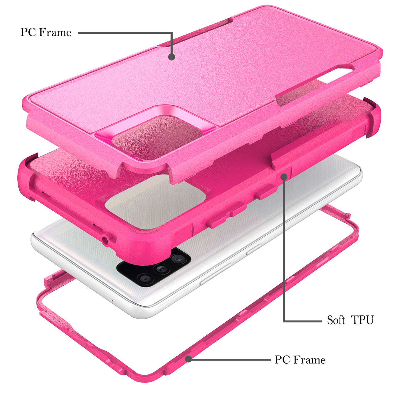 3in1 Hybrid Heavy Duty Defender Rugged Armor Military Grade Protective Case For SAMSUNG GALAXY A51 5G In Hot pink