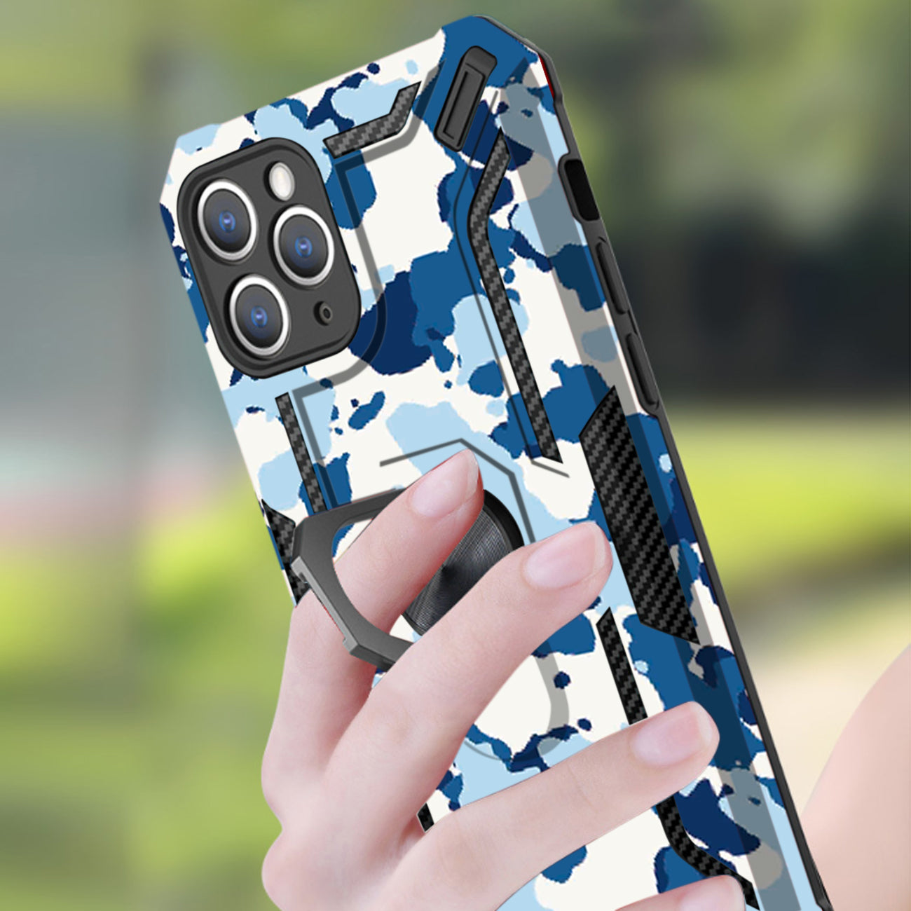 Reiko Phone Case with Magnetic Ring Holder For IPHONE 12/ IPHONE 12 PRO In Blue