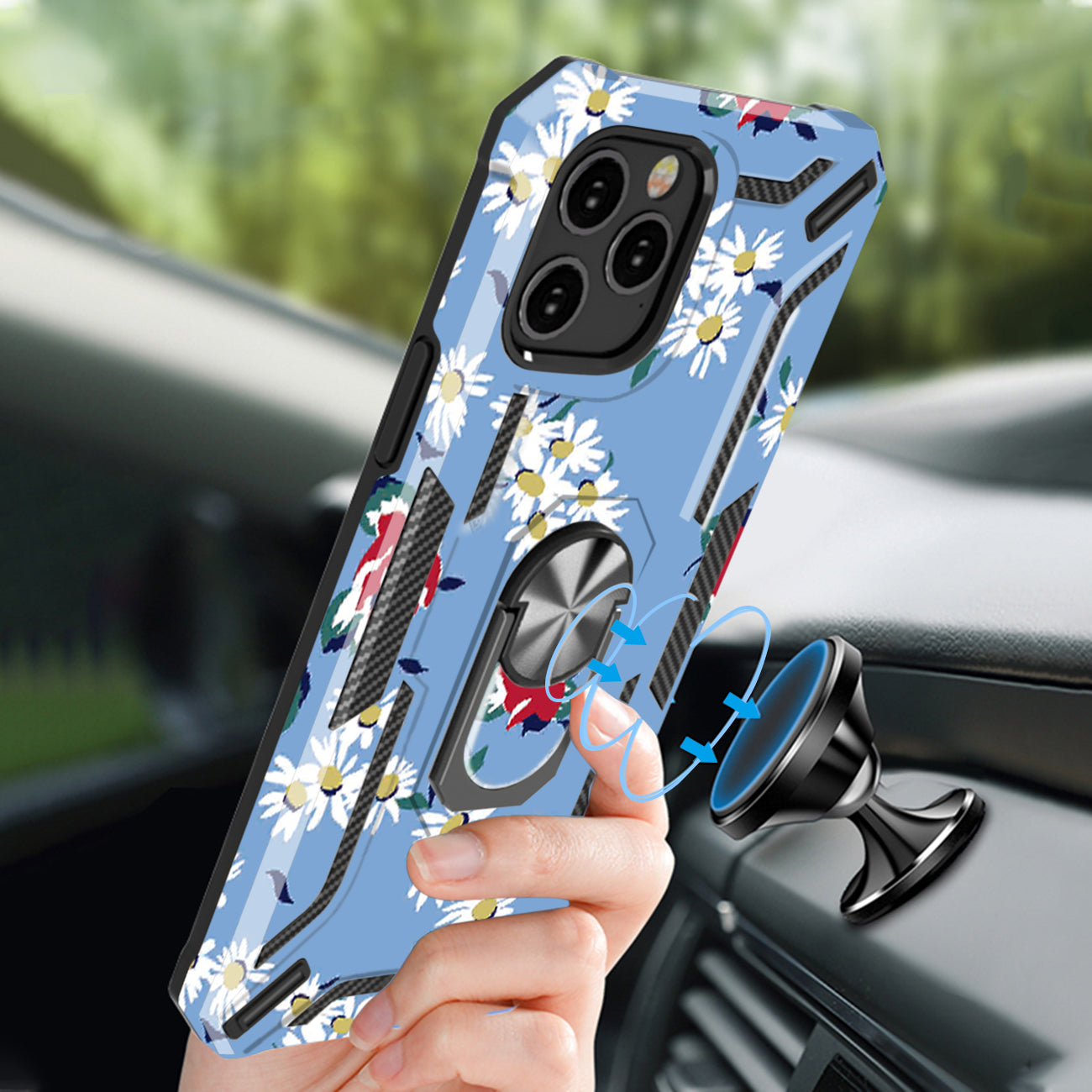 Reiko Phone Case with Magnetic Ring Holder For IPHONE 12/ IPHONE 12 PRO In Blue