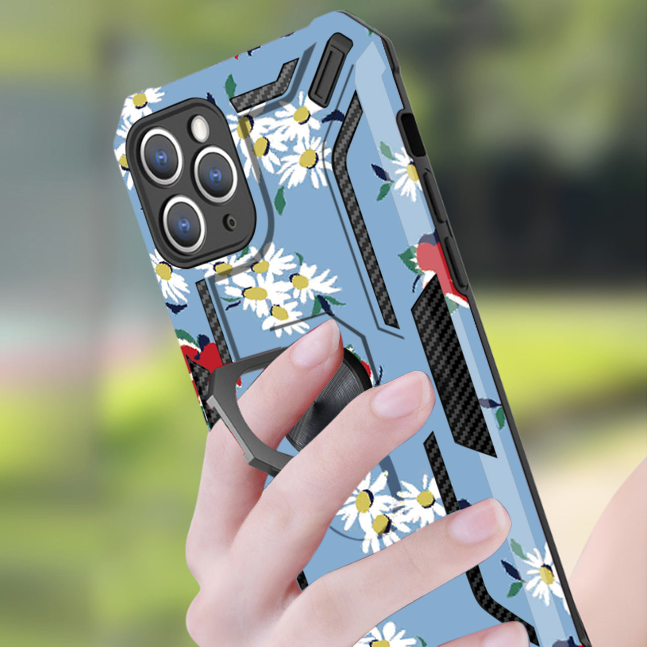 Reiko Phone Case with Magnetic Ring Holder For IPHONE 12/ IPHONE 12 PRO In Blue