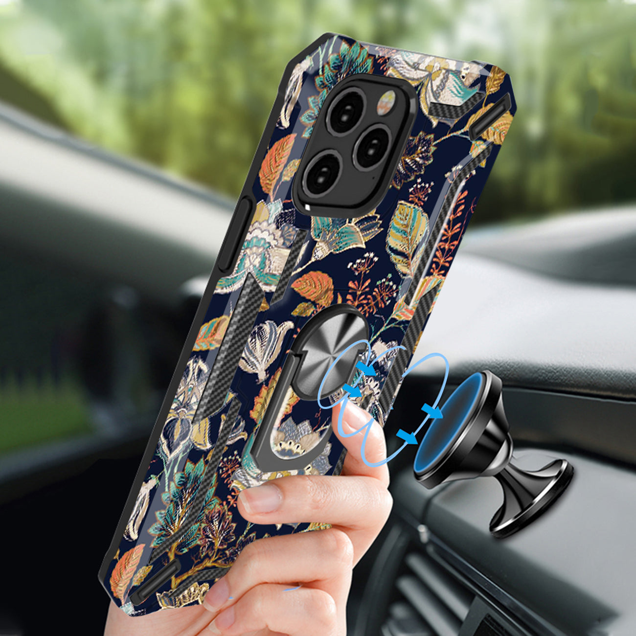 Reiko Phone Case with Magnetic Ring Holder For IPHONE 12/ IPHONE 12 PRO In Navy