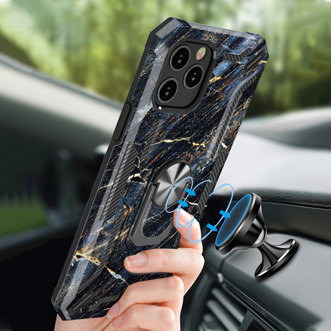 Reiko Phone Case with Magnetic Ring Holder For IPHONE 12/ IPHONE 12 PRO In Black