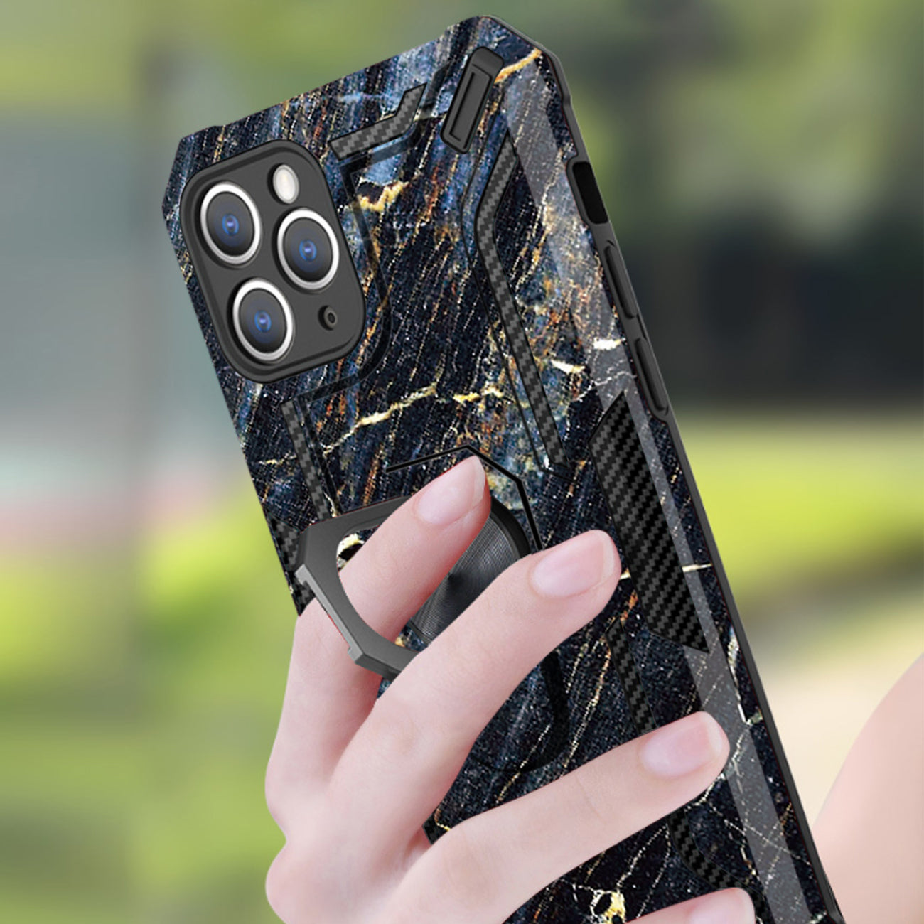 Reiko Phone Case with Magnetic Ring Holder For IPHONE 12/ IPHONE 12 PRO In Black