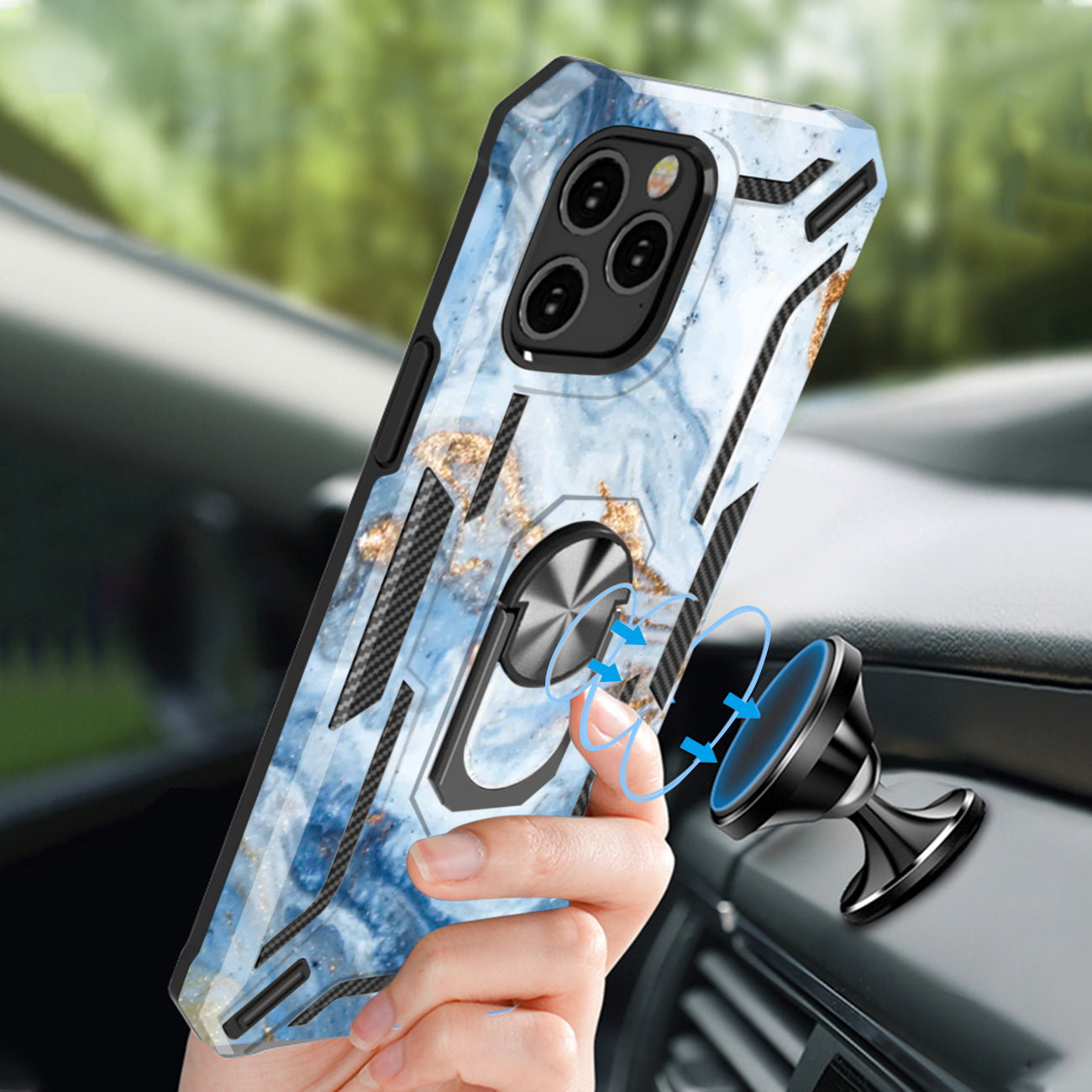 Reiko Phone Case with Magnetic Ring Holder For IPHONE 12/ IPHONE 12 PRO In Blue