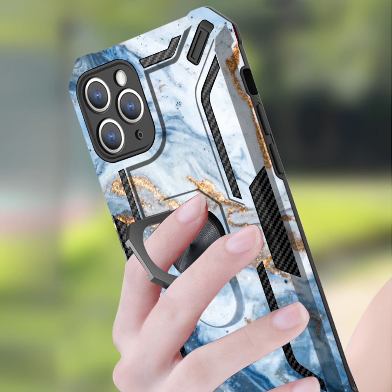 Reiko Phone Case with Magnetic Ring Holder For IPHONE 12/ IPHONE 12 PRO In Blue