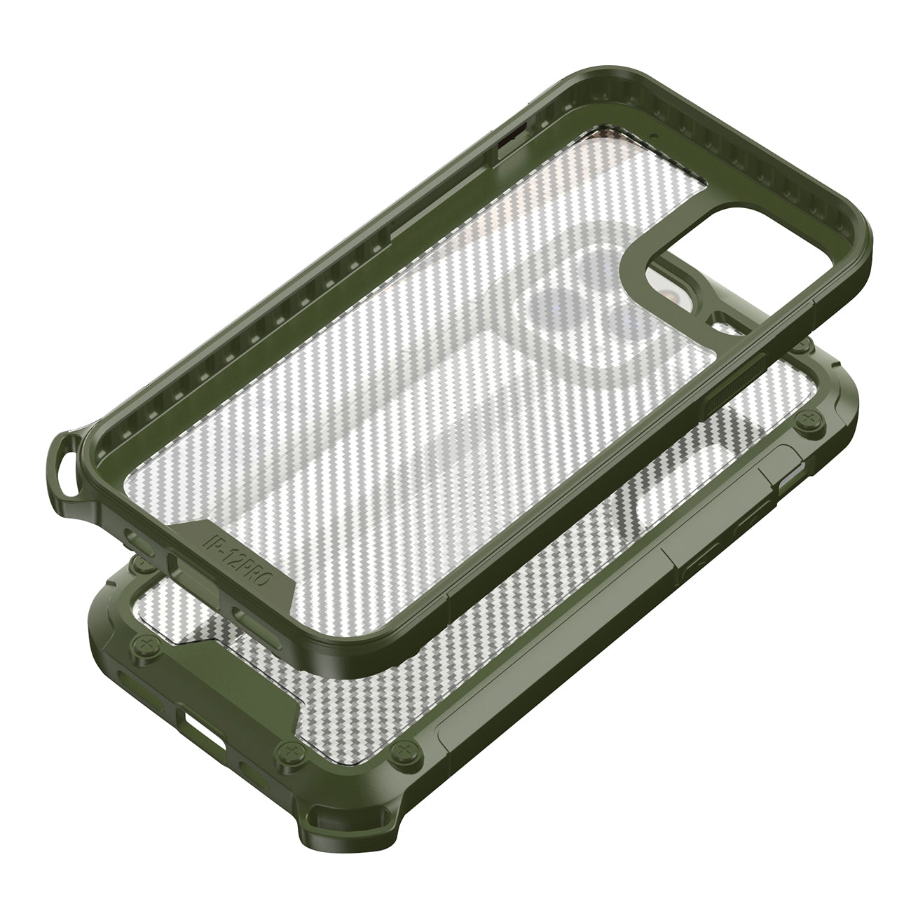 Reiko Shockproof PC Bumper Case With Carbon Fiber Pattern In Green For iPhone 12 / 12 Pro
