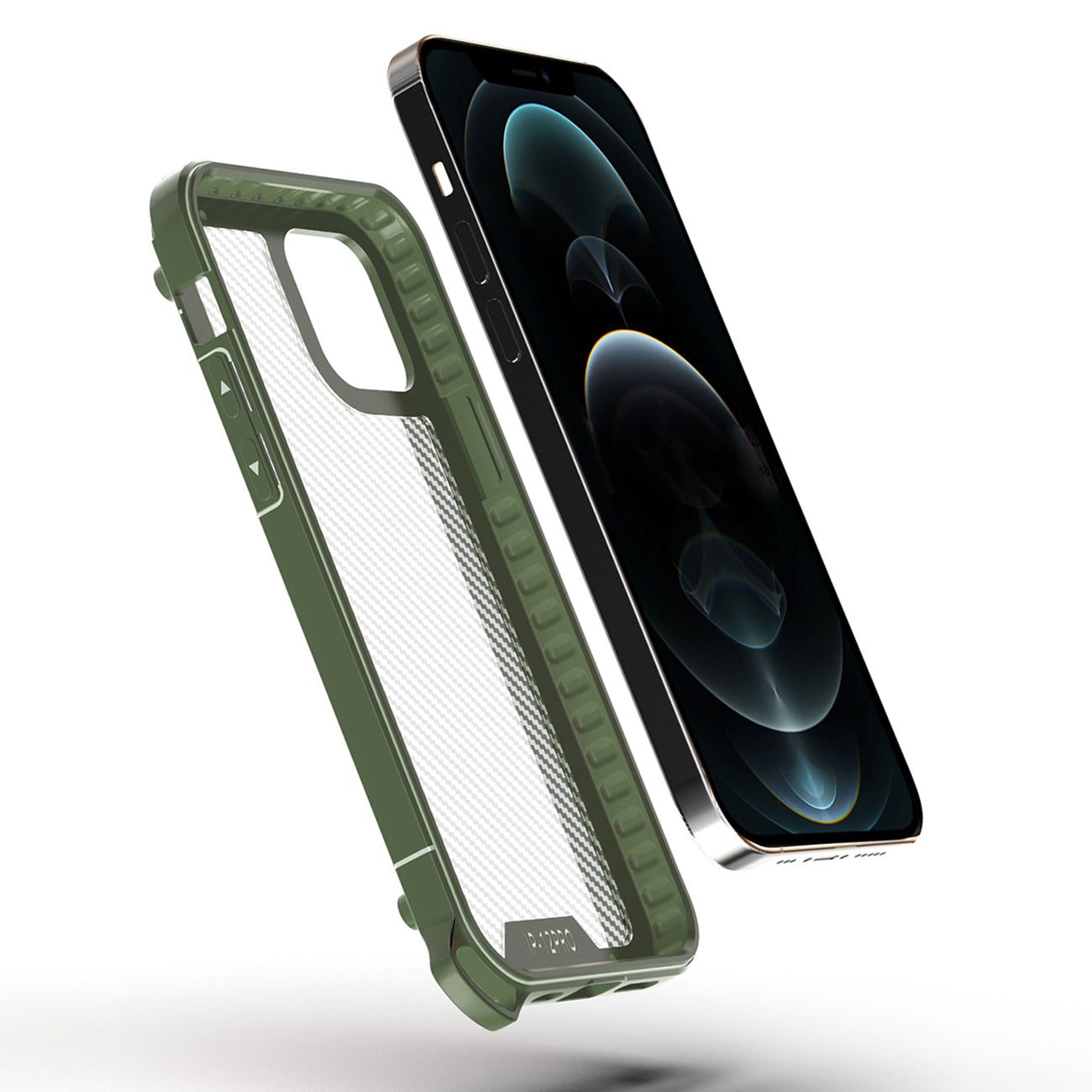 Reiko Shockproof PC Bumper Case With Carbon Fiber Pattern In Green For iPhone 12 / 12 Pro