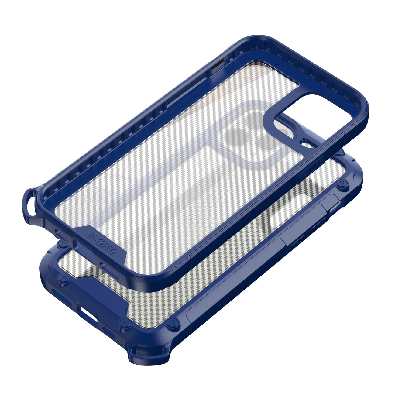 Reiko Shockproof PC Bumper Case With Carbon Fiber Pattern In Navy For iPhone 12 / 12 Pro
